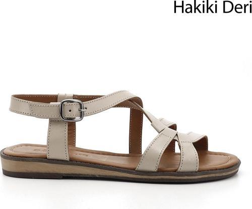 Kadın Bej Hakiki Deri Sandalet