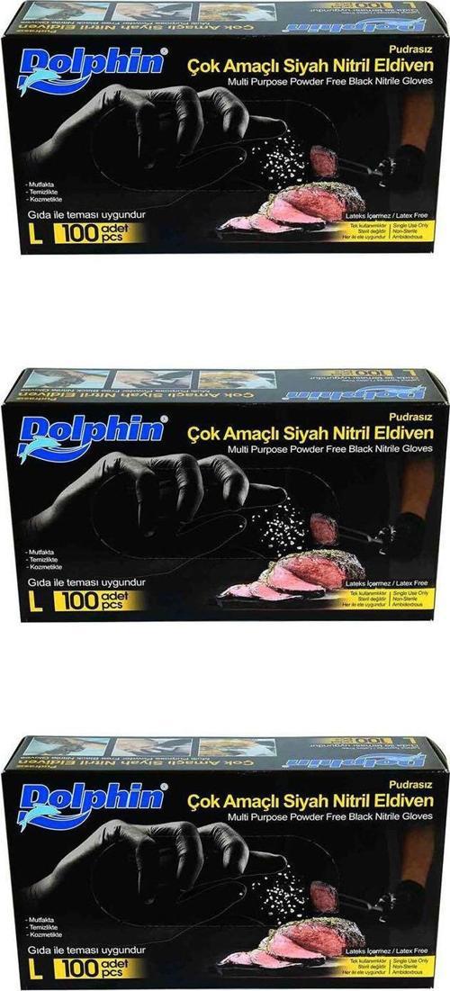 Tek Kullanımlık Lateks Siyah Pudrasız Nitril Eldiven Large Büyük Boy -100'lü 3Paket