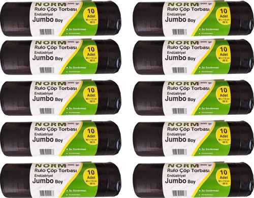 Endüstriyel Jumbo Çöp Torbası Poşeti - 2 Kat - Siyah - 500 Gr. - 80 x 110 Cm. / 10 Rulo