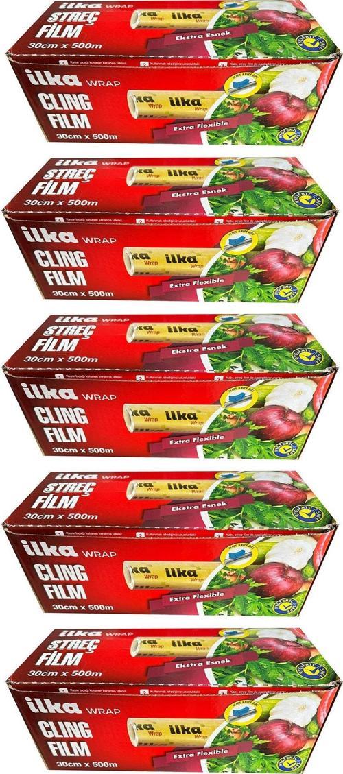 Şeffaf Mutfak Rulo Streç Film Folyo - 30 Cm. x 500 Metre - Gıdaya Uygun - 5 Paket