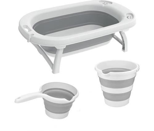 AK-779 Katlanır Bebek Yıkama Banyo Küvet 3'lü Set Beyaz-Gri