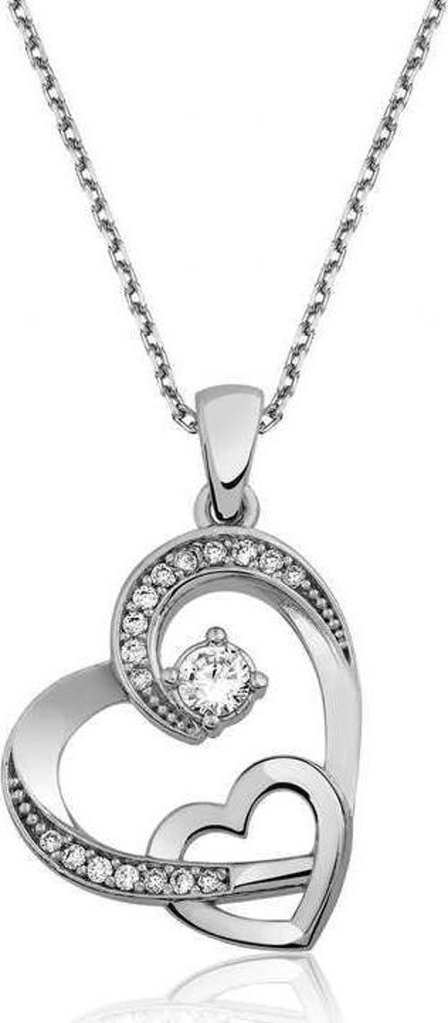 Gümüş İki Kalp Bayan Kolye