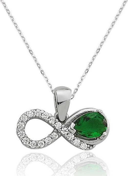 Gümüş Yeşil Taşlı Sonsuzluk Bayan Kolye