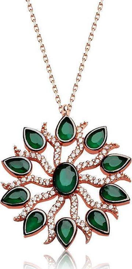 Gümüş Yeşil Güneş Bayan Kolye