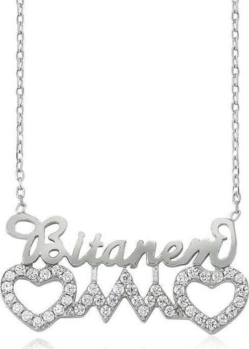 Gümüş Bitanem Yazılı Kalp Bayan Kolye