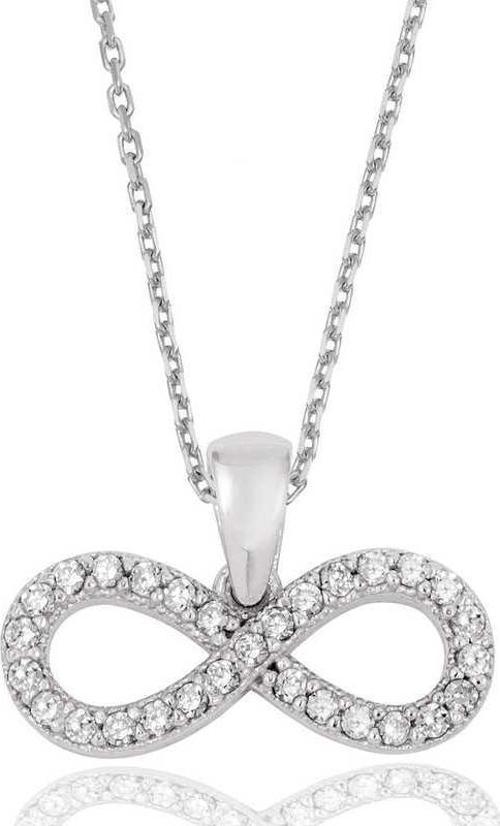 Gümüş Beyaz Taşlı Sonsuzluk Bayan Kolye