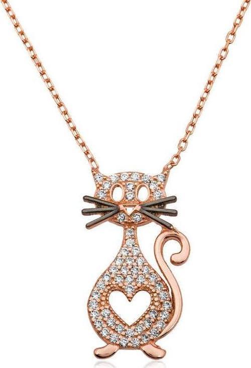 Gümüş Kalpli Kedi Kolye