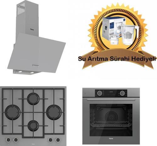 Fryart Gri Cam Ankastre Set D088- LN388 Döküm Izgara Önden Düğmeli Ocak - Xe63cpr FryArt