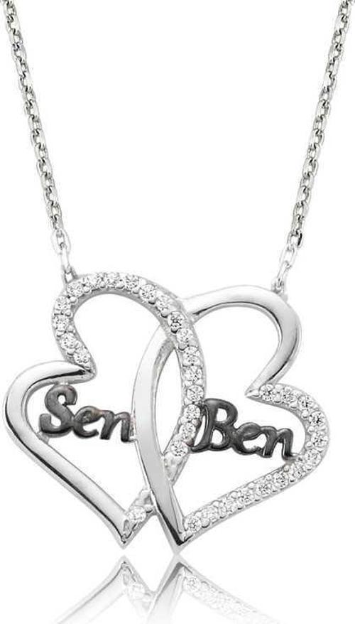 Gümüş Kalpli Sen Ben Bayan Kolye
