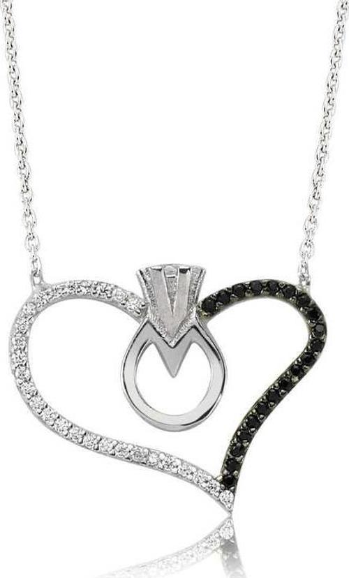 Gümüş Kalpli Tek Taş Bayan Kolye