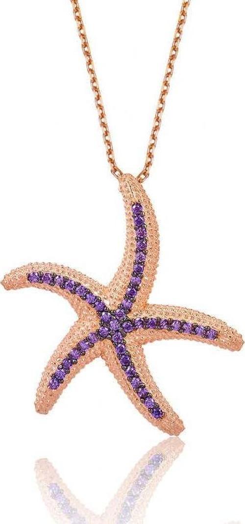 Gümüş Mor Deniz Yıldızı Bayan Kolye