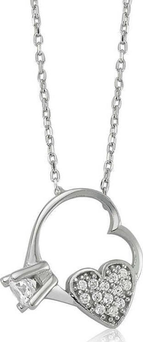 Gümüş Kalp Tek Taş Bayan Kolye