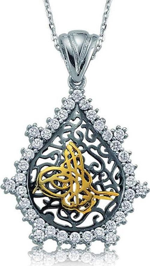 Gümüş Taşlı Tuğra Bayan Kolye