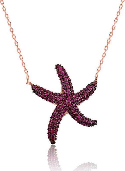 Gümüş Pembe Deniz Yıldızı Bayan Kolye