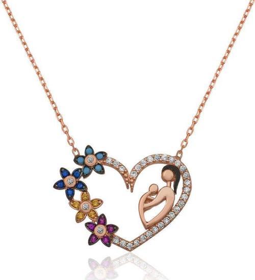 Gümüş Kalpli Anne Çocuk Bayan Kolye