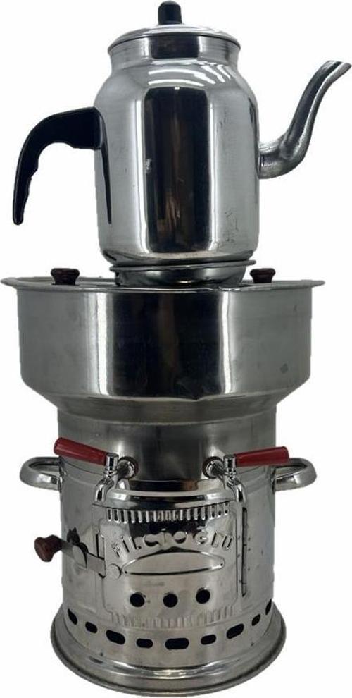 Paslanmaz 304 Çelik 7 litre Çift Hazneli Demlikli Semaver