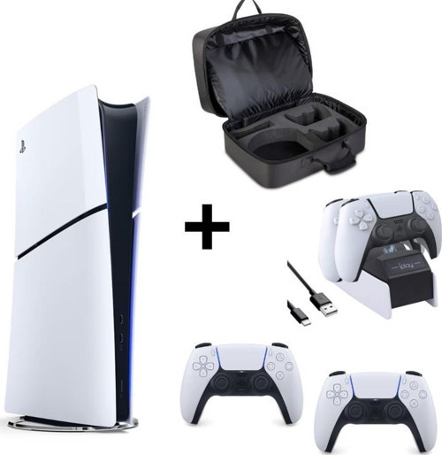 Playstation 5 Dijital Slim + 2 Dualsense + Siyah Playstation Çantası + Şarj İstasyonu