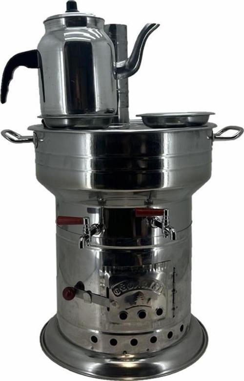 Paslanmaz 304 Çelik 10 litre Çift Hazneli Demlikli Semaver