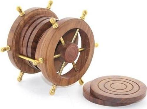 Büro Ev Ofis Misafir İkramı için Pirinç Dümenli Ahşap Bardak Altı Altlığı