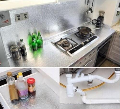 Büro Ev Ofis Mutfağı için 2MT Yapışkanlı Koruyucu Tezgah Üstü Alüminyum Folyo