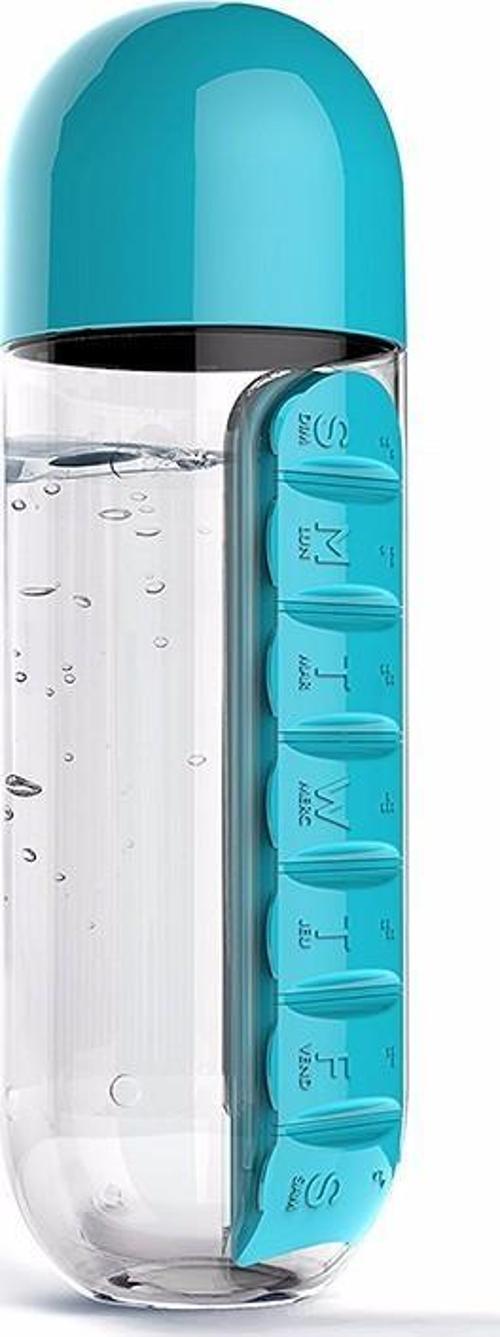 Büro Ev Ofis Personel Hasta Bakımı için 600ML Plastik Haftalık İlaç Saklamalı Su Şişesi