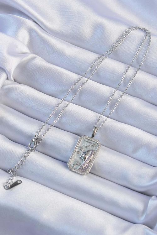 Zarif Kadın için Silver Çelik Zincir Zirkonlu Yüz Tarot Kolye