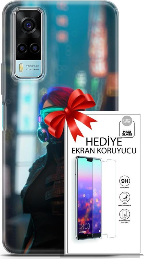Vivo Y53S 4G Kılıf Orijinal Seri Cyberpunk 04 Vr Glass Silikon Kılıf + Ekran Koruyucu Full Koruma