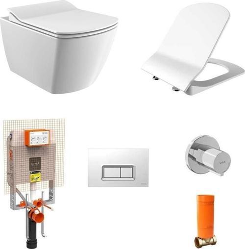Elegant Rim-off Asma Klozet + Yavaş Kapanır Kapak + VitrA Gömme Rezervuar Set