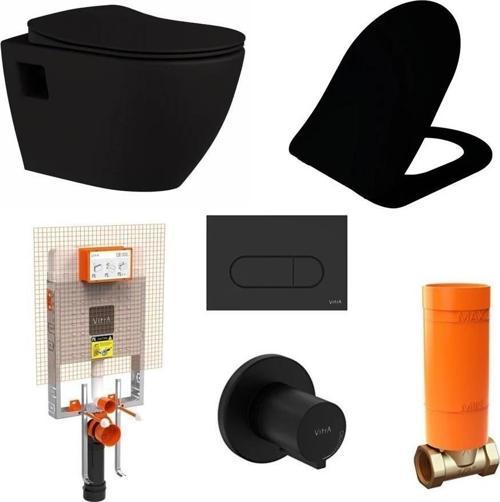 Terra Mat Siyah Asma Klozet + Duroplast Yavaş Kapanır Kapak + VitrA Siyah Gömme Rezervuar Set