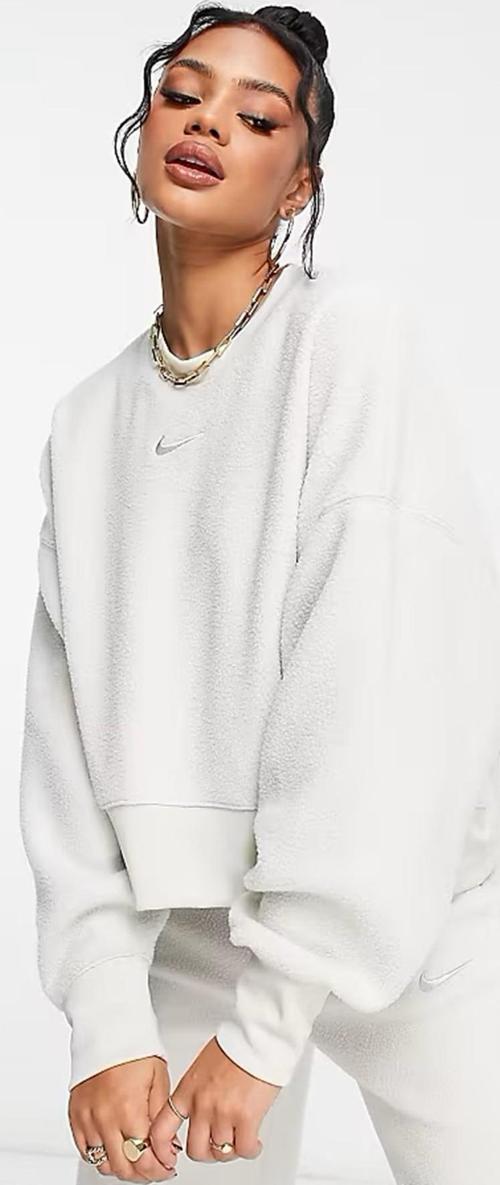 Sportswear Plush Mod Crop Crew Sweatshirt Stone Kadın Geniş Kalıp Peluş Sweatshirt Taş