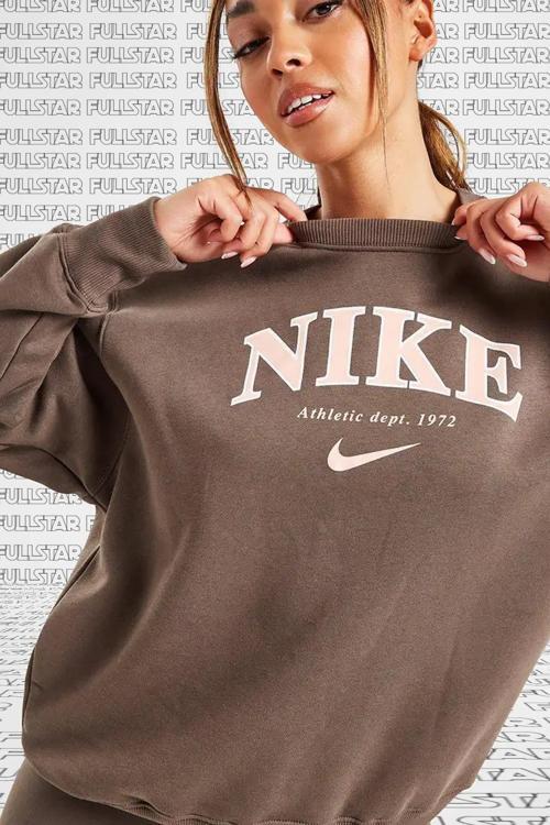 Sportswear Phoenix Fleece Oversize tial Collection Crew Kadın Sweatshirt Kahverengi