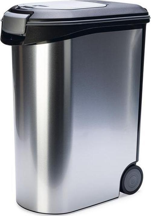 Mama Saklama Kabı, Plastik, Tekerlekli, Özel Kapaklı, Dışı Metal Görünümlü 54L