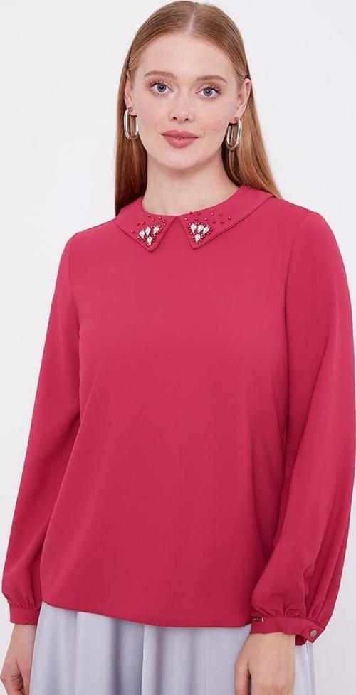 Fuşya Yaka İşlemeli Bluz