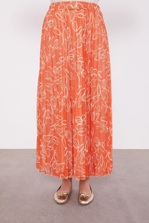 Oranj Cicekli Sifon Etek