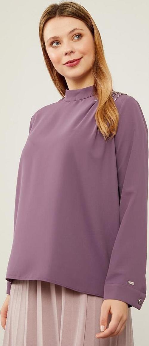 Lila Tek Omuz İşlemeli Şifon Bluz