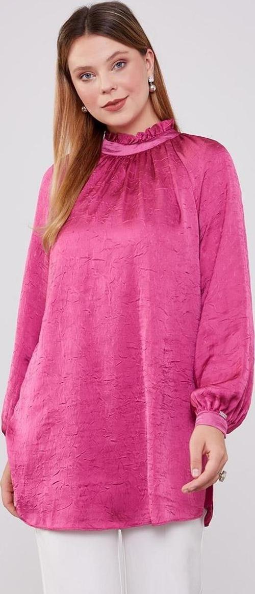 Gül Yakası Büzgülü Kraş Saten Bluz