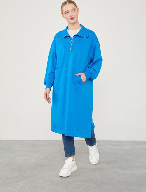 Saks Dik Yaka Fermuarlı Sweat
