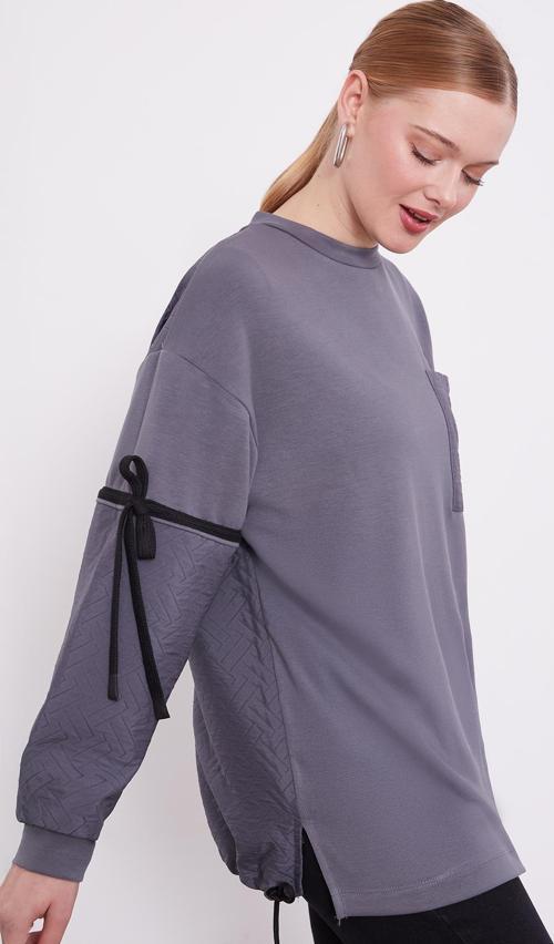 Antrasit Kapitone Detaylı Sweat