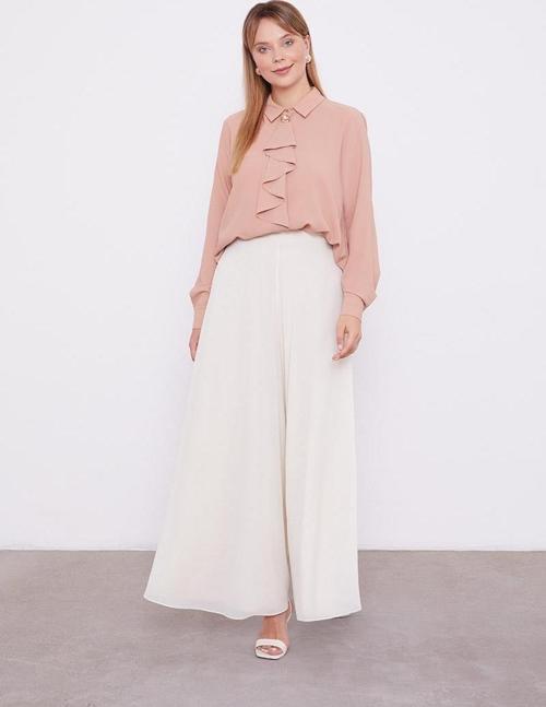 Somon Yakası Fular Broş Detaylı Bluz