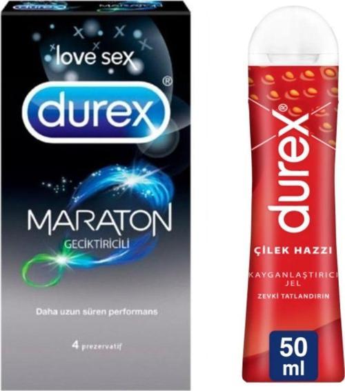 Maraton Tırtıklı Prezervatif 4'lü + Durex Çilek Hazzı Jel 50 ml