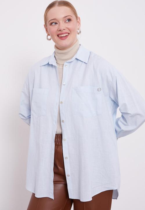 Bebe Mavisi Dokulu Pamuk Gömlek
