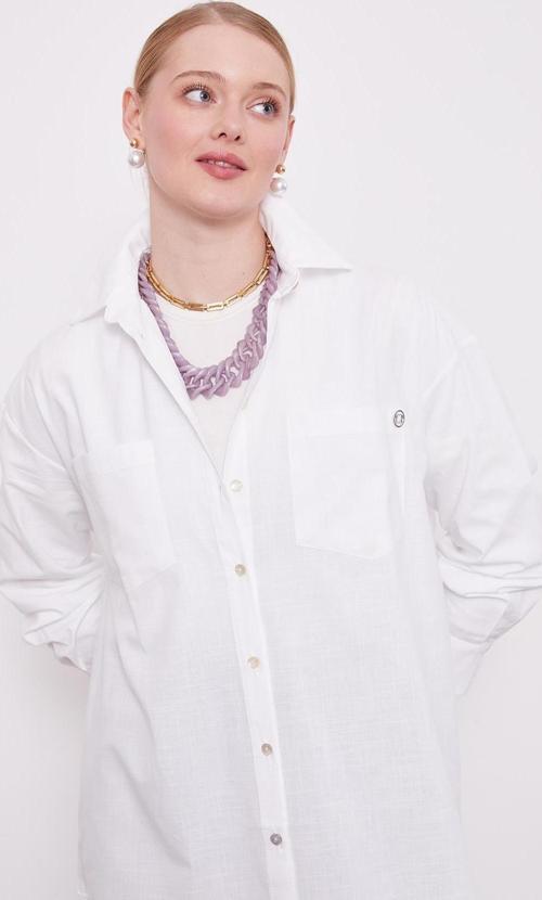 Beyaz Dokulu Pamuk Gömlek