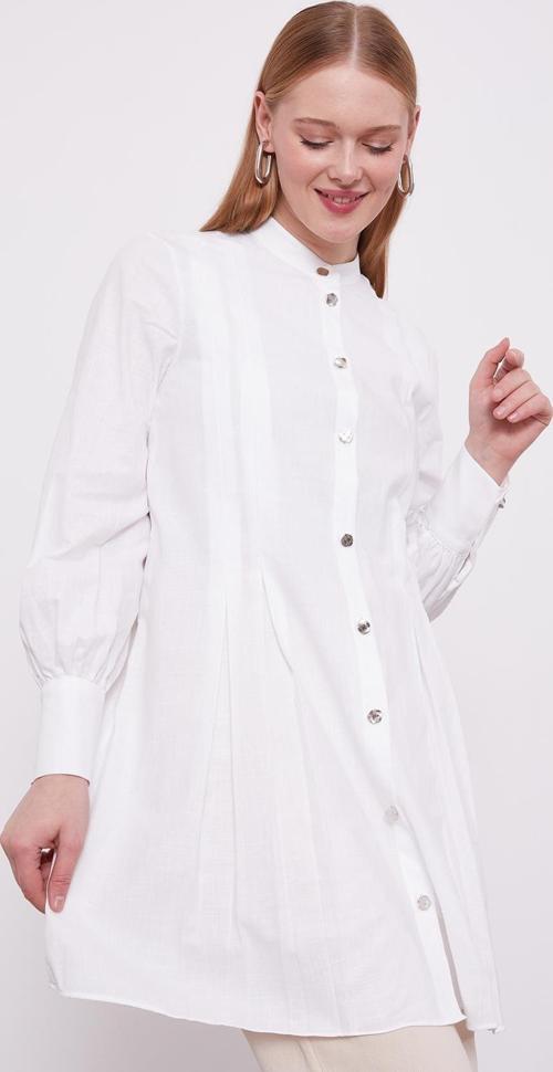 Beyaz Piliseli Melanj Gömlek