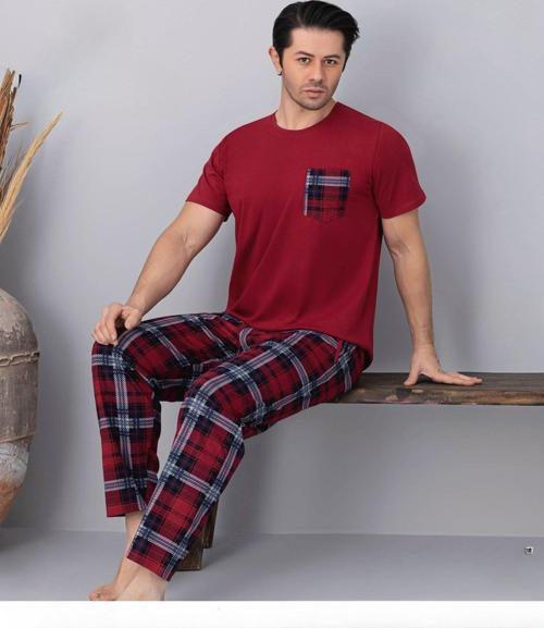 Erkek Bisiklet Yaka Kısa Kol İnce Pijama Takımı 6163/9 - 1 Adet
