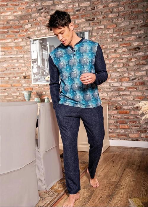 Erkek Düğme Yaka Kışlık Pijama Takımı 15080 - 1 Adet Lacivert-S
