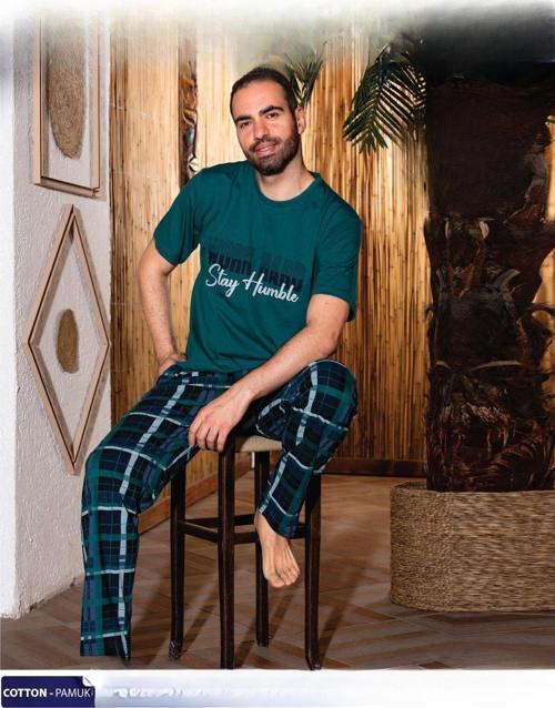 Erkek Süprem İnce Kısa Kol Pijama Takımı A 803/129 - 1 Adet Yeşil-2XL