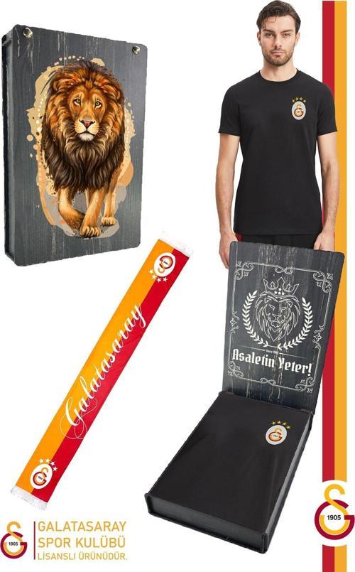 Orijinal Lisanslı Siyah Basic T-Shirt + Şal Kaşkol Set Hediyelik Ahşap Kutul