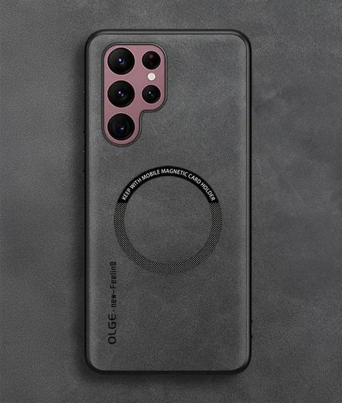 Oleg S23 Ultra Suni Deri Telefon Kılıfı Gri