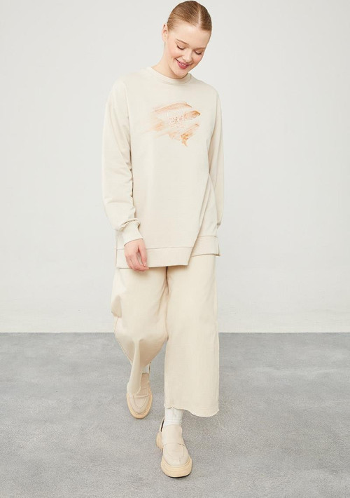Taş Varak Baskılı Sweatshirt