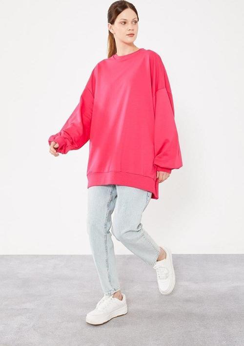 Fuşya Bisiklet Yaka Oversize Sweat